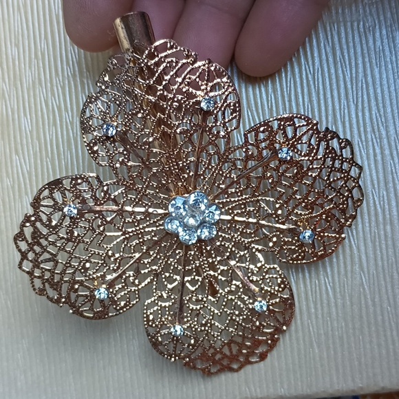 Ornate Filigree Style w Crystal Accents Hair Clip Vintage - Picture 3 of 7